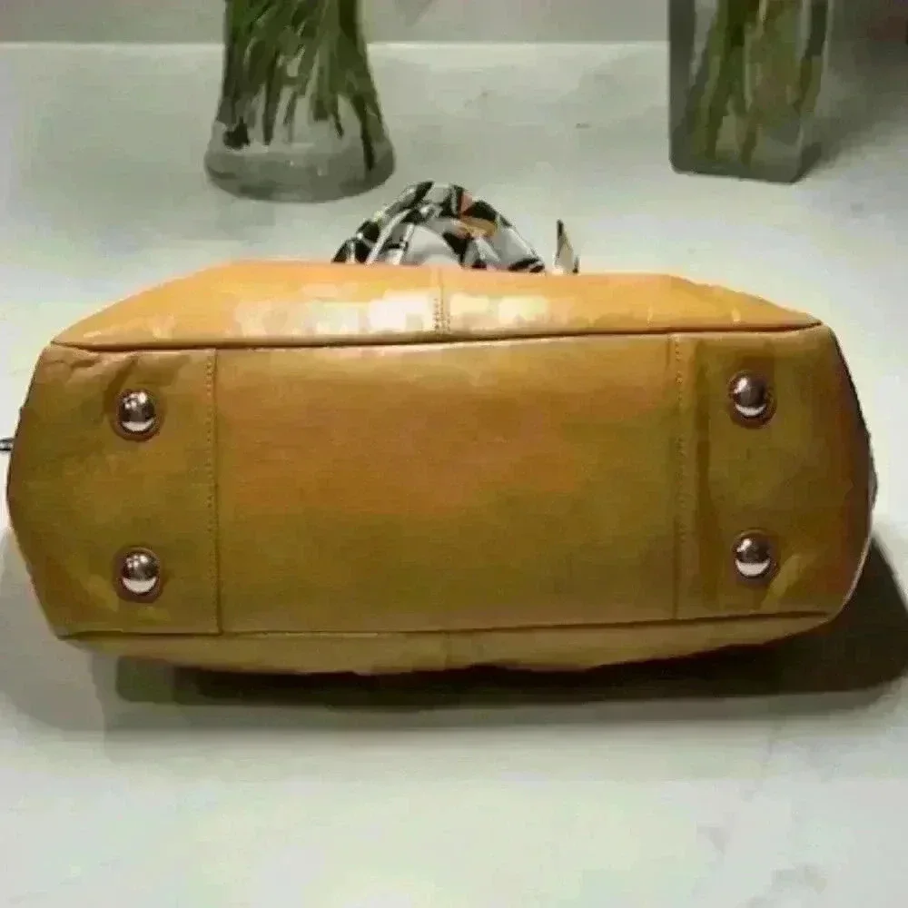 Coach Gallery F13761 Golden Tan Patent Leather Medium Shoulder Bag Turn Locks